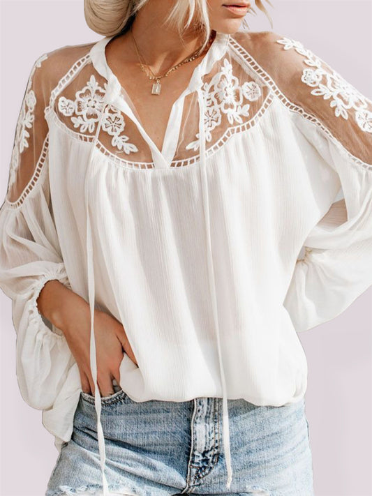 Rosabel Sexy See-Through V-Neck Lace Shirt