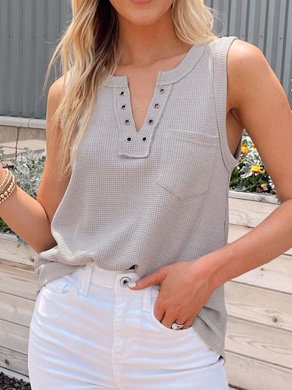 Demetria New Solid Color V-Neck Loose Bottoming Ladies Vest