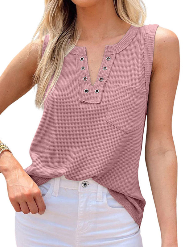 Demetria New Solid Color V-Neck Loose Bottoming Ladies Vest