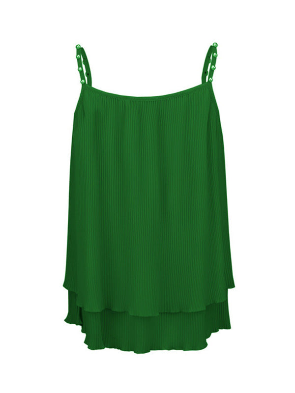 Marnie Women's New Chiffon Pleated Pearl Camisole Top