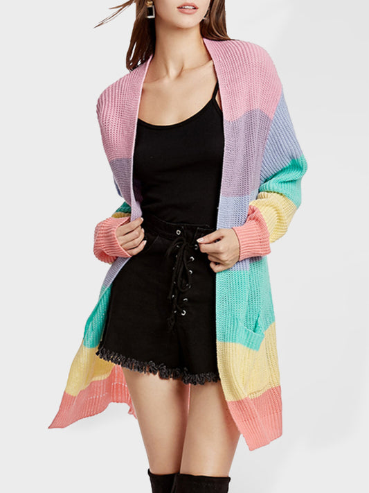 Daniella New Rainbow Color Loose Long Knit Cardigan Ladies Sweater Jacket