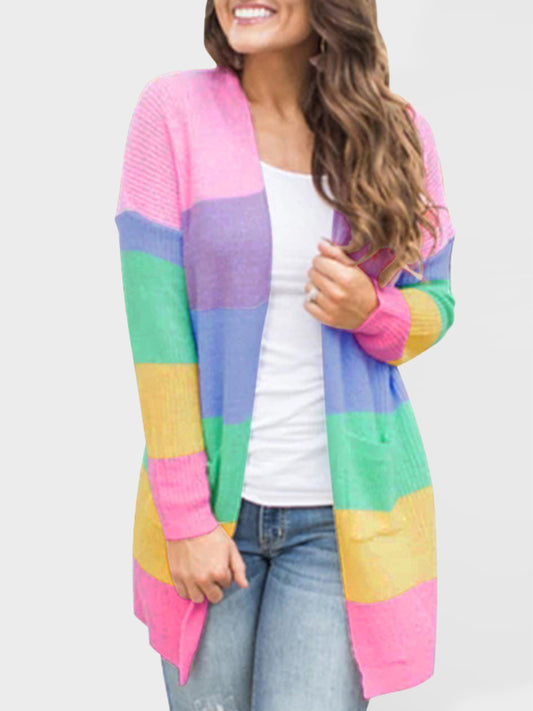 Roxanne Sweater Loose Color Long Sleeve Contrasting Color Striped Knit Cardigan Jacket