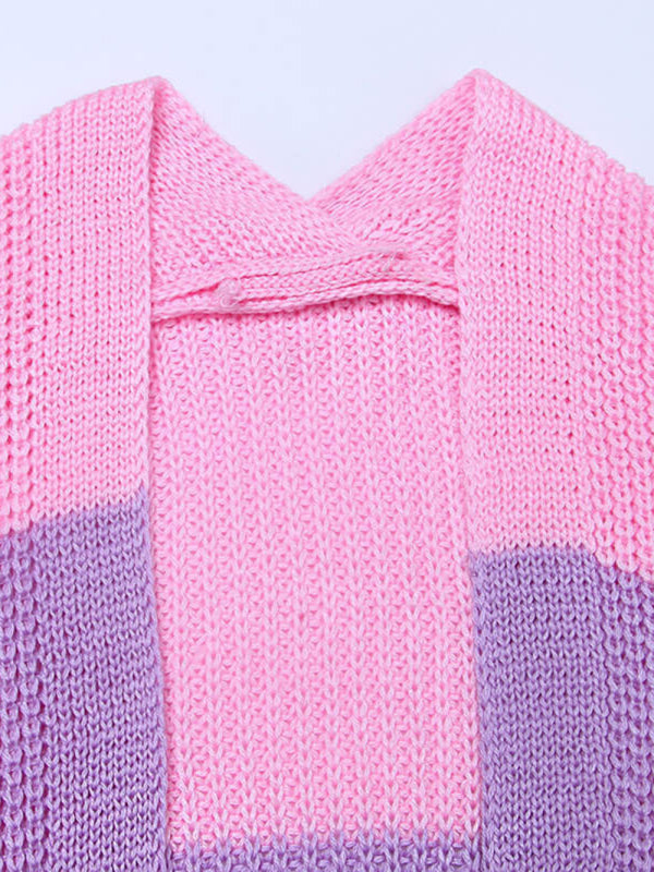 Roxanne Sweater Loose Color Long Sleeve Contrasting Color Striped Knit Cardigan Jacket