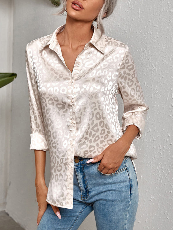 Petra Open Button Leopard Jacquard Shirt Elegant Commuter Long-Sleeved Shirt
