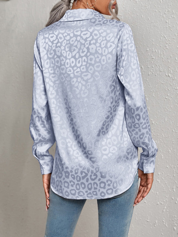 Petra Open Button Leopard Jacquard Shirt Elegant Commuter Long-Sleeved Shirt