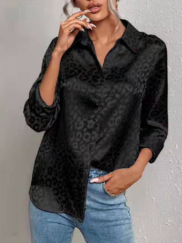 Petra Open Button Leopard Jacquard Shirt Elegant Commuter Long-Sleeved Shirt