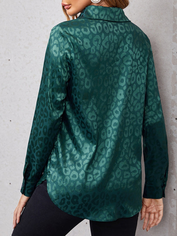 Petra Open Button Leopard Jacquard Shirt Elegant Commuter Long-Sleeved Shirt