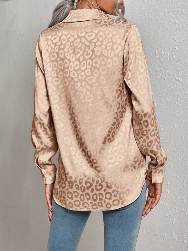 Petra Open Button Leopard Jacquard Shirt Elegant Commuter Long-Sleeved Shirt