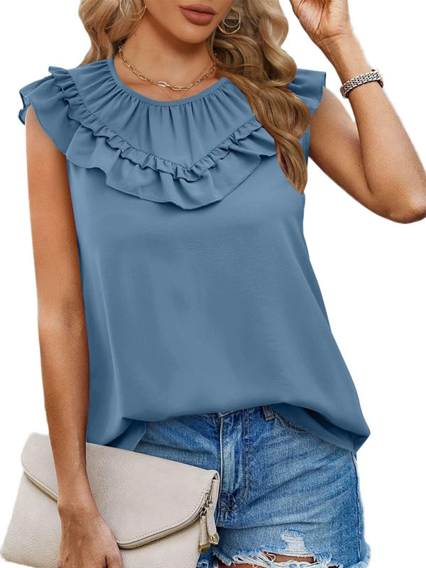 Daviana Women's Pleated Sleeveless Tank Top Chiffon Shirt