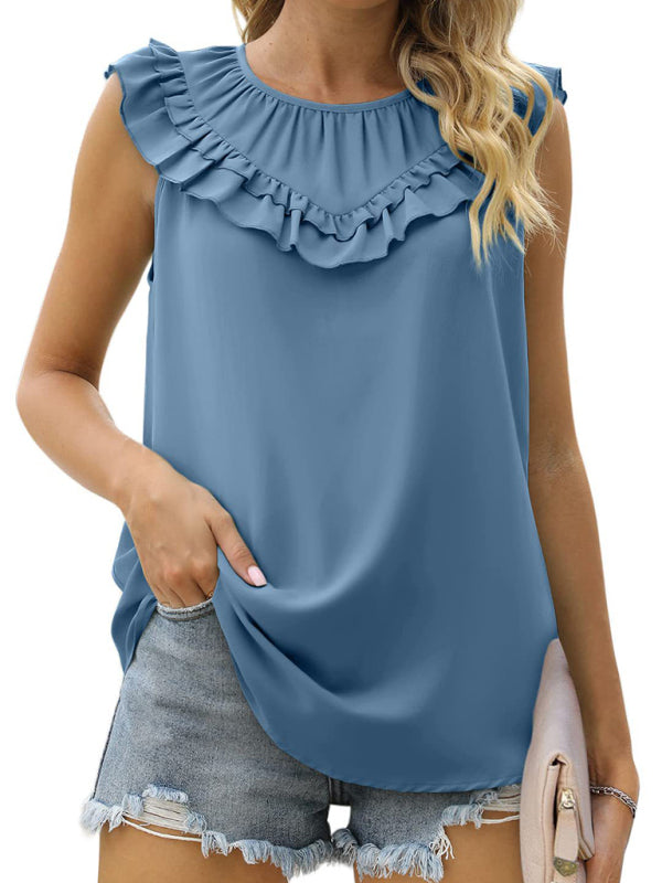 Daviana Women's Pleated Sleeveless Tank Top Chiffon Shirt