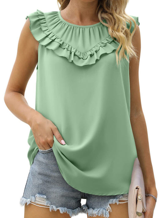 Daviana Women's Pleated Sleeveless Tank Top Chiffon Shirt