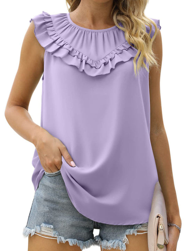 Daviana Women's Pleated Sleeveless Tank Top Chiffon Shirt