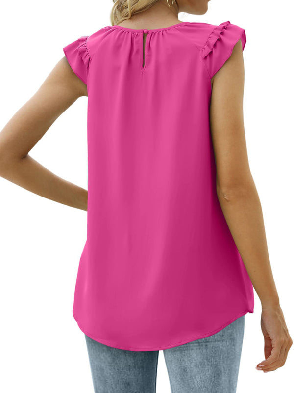 Daviana Women's Pleated Sleeveless Tank Top Chiffon Shirt