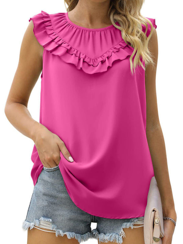Daviana Women's Pleated Sleeveless Tank Top Chiffon Shirt