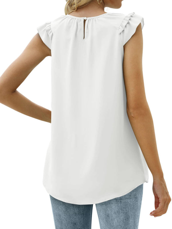 Daviana Women's Pleated Sleeveless Tank Top Chiffon Shirt
