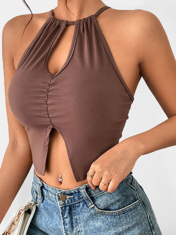 Hermina Summer New Hollow Spice Girl Top Sexy Tight Halter Neck Camisole