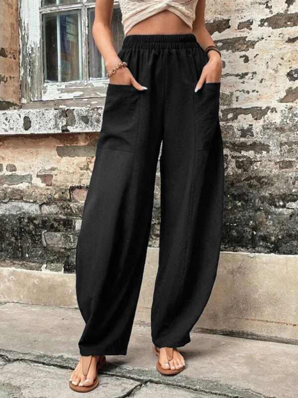 Aspen Women's Pants Solid Color Pocket Women's Casual Pants Elastic Pants Trousers
