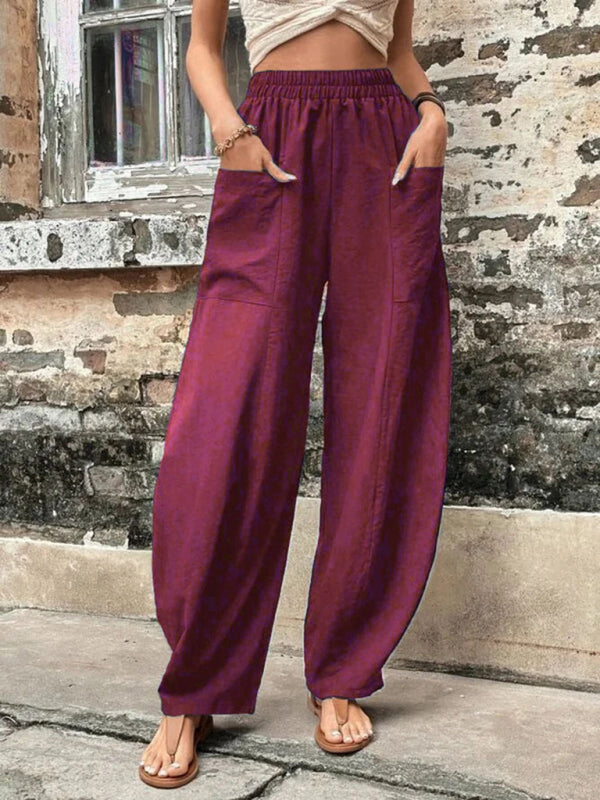 Aspen Women's Pants Solid Color Pocket Women's Casual Pants Elastic Pants Trousers