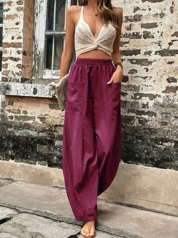 Aspen Women's Pants Solid Color Pocket Women's Casual Pants Elastic Pants Trousers