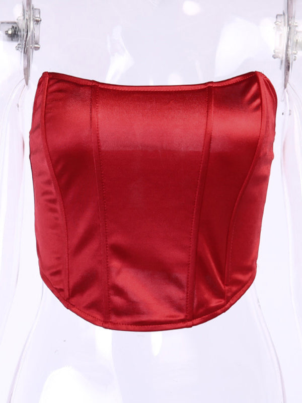 Genessa Tube Top Sexy Open Back Cropped Collar Slim Top