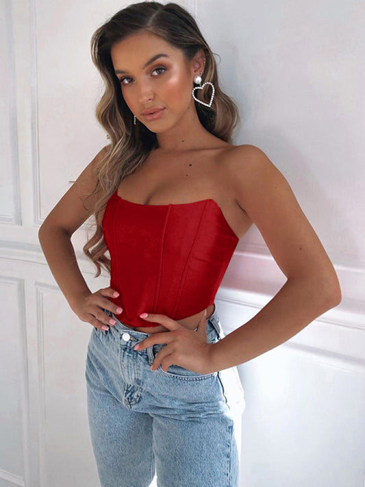 Genessa Tube Top Sexy Open Back Cropped Collar Slim Top