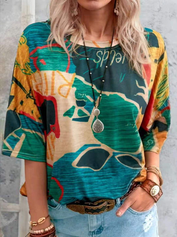 Kelly New Summer European And American Gradient Contrast Color Women's Short-Sleeved T-Shirt