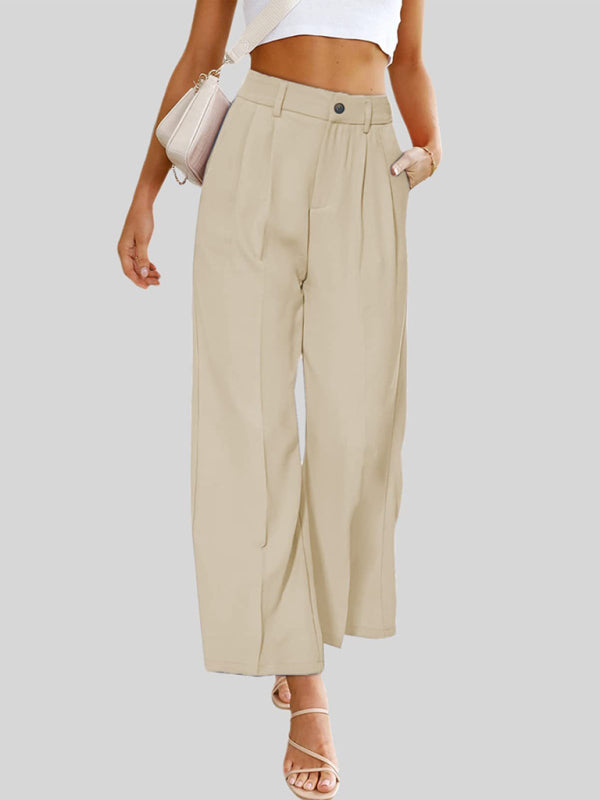 Briella Women's Casual Wide Leg Dress Pants High Waist Button Down Trousers With Pockets
