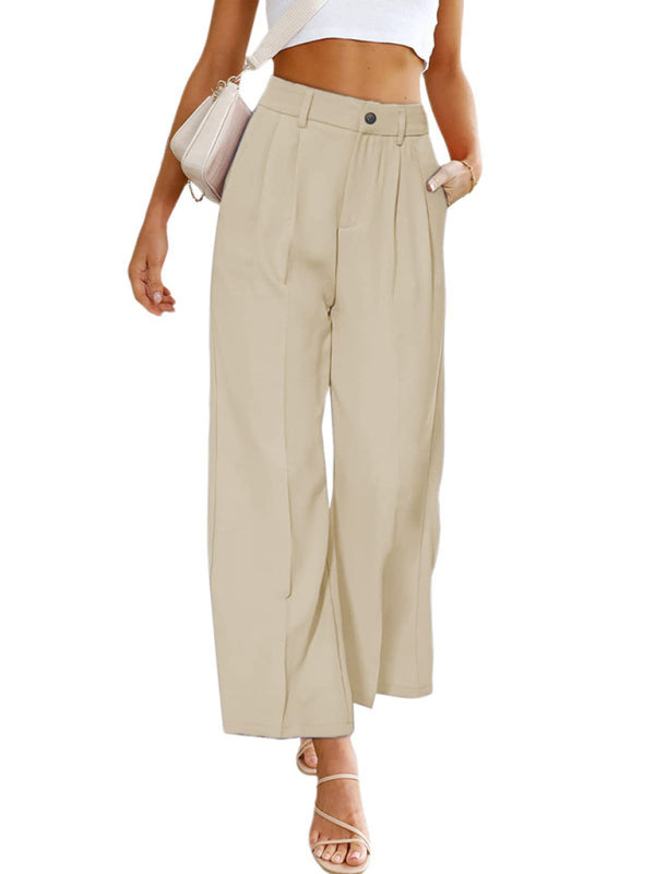 Briella Women's Casual Wide Leg Dress Pants High Waist Button Down Trousers With Pockets