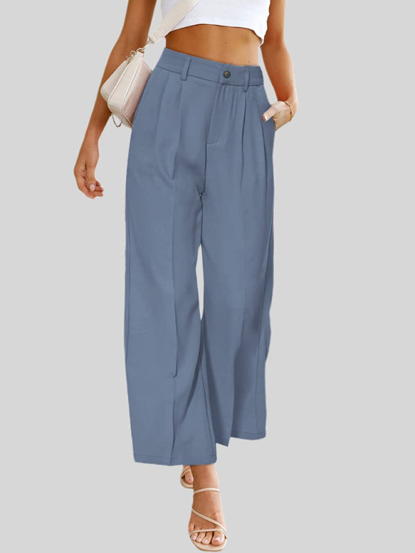 Briella Women's Casual Wide Leg Dress Pants High Waist Button Down Trousers With Pockets