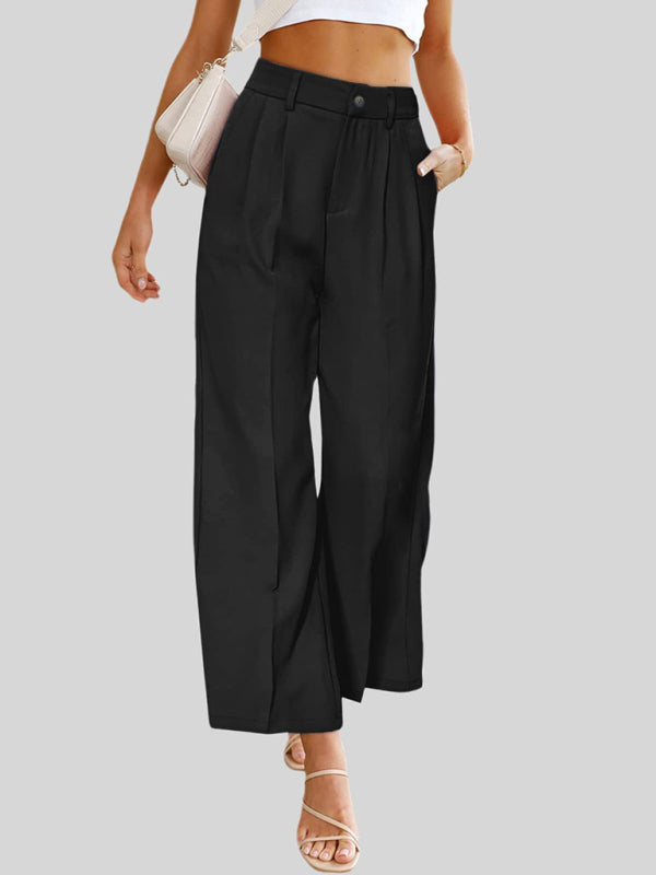 Briella Women's Casual Wide Leg Dress Pants High Waist Button Down Trousers With Pockets