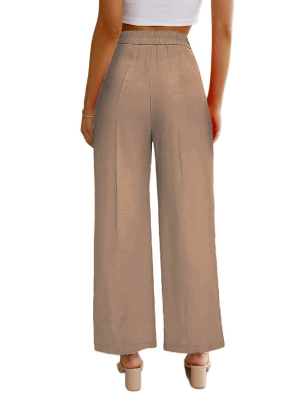 Briella Women's Casual Wide Leg Dress Pants High Waist Button Down Trousers With Pockets