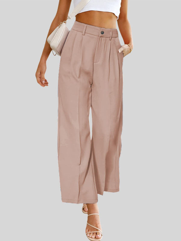 Briella Women's Casual Wide Leg Dress Pants High Waist Button Down Trousers With Pockets