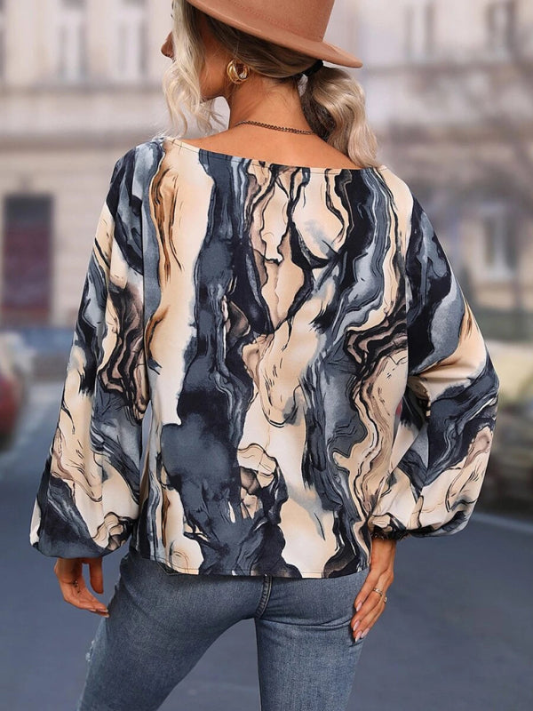 Annalise Women's Alphabet Print One Shoulder Loose Balloon Sleeve Top