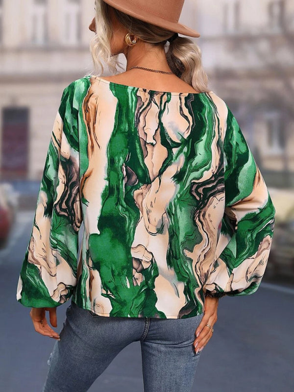 Annalise Women's Alphabet Print One Shoulder Loose Balloon Sleeve Top