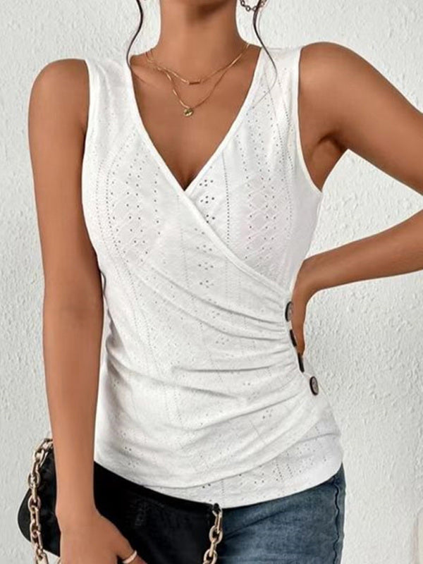 Esme Women's Sexy Slim Solid Color V-Neck Short-Sleeved T-Shirt