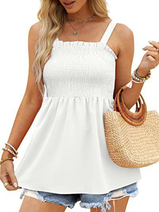 Emmerson Women's Solid Color Camisole Ruffle Pleated Tank Top