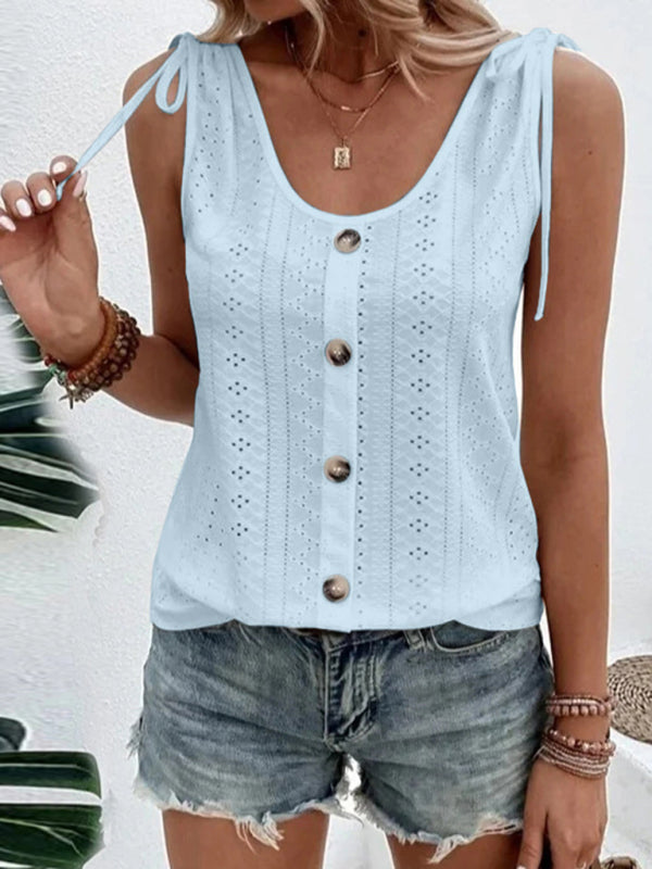 Emelina Women's Single Breasted Casual Solid Color U-Neck Tank Top