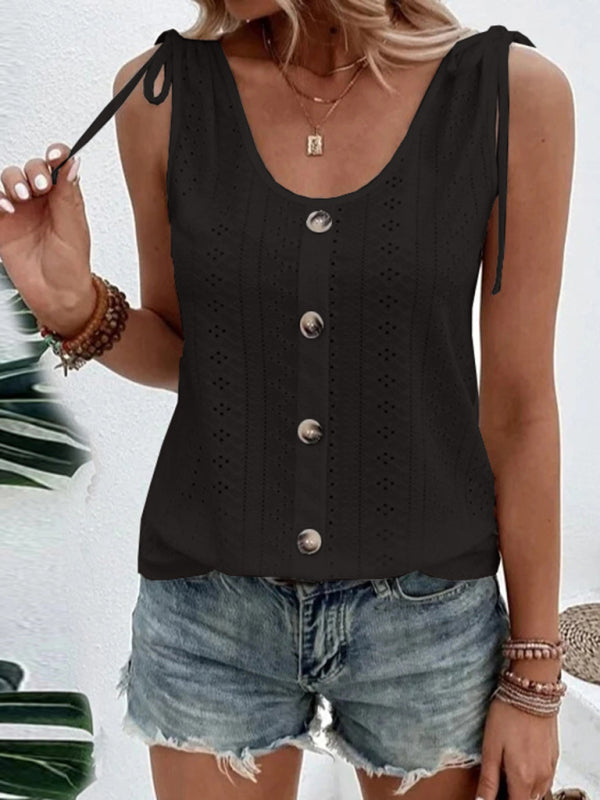 Emelina Women's Single Breasted Casual Solid Color U-Neck Tank Top
