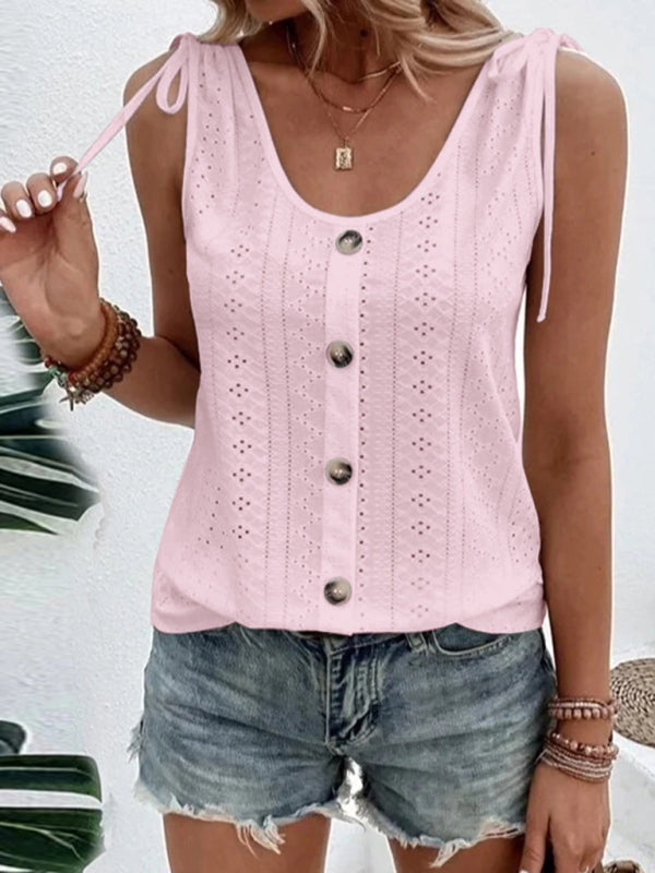 Emelina Women's Single Breasted Casual Solid Color U-Neck Tank Top