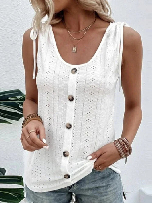 Emelina Women's Single Breasted Casual Solid Color U-Neck Tank Top