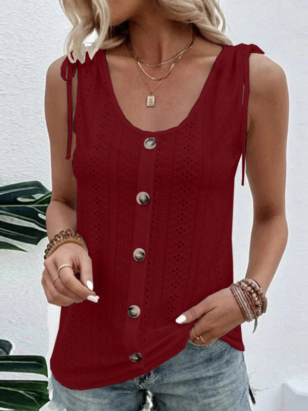 Emelina Women's Single Breasted Casual Solid Color U-Neck Tank Top