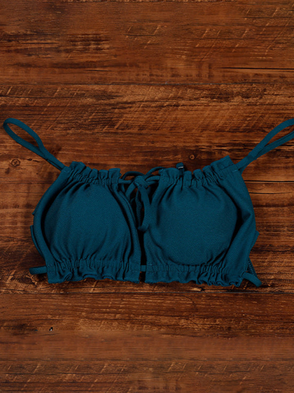 Rylan Bikini Solid Color Halter Sexy Hollow Beach Vacation Ladies Swimwear