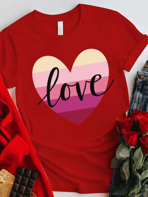 Karina Mother's Day Valentine's Day Gradient Heart LOVE Print T-Shirt Top