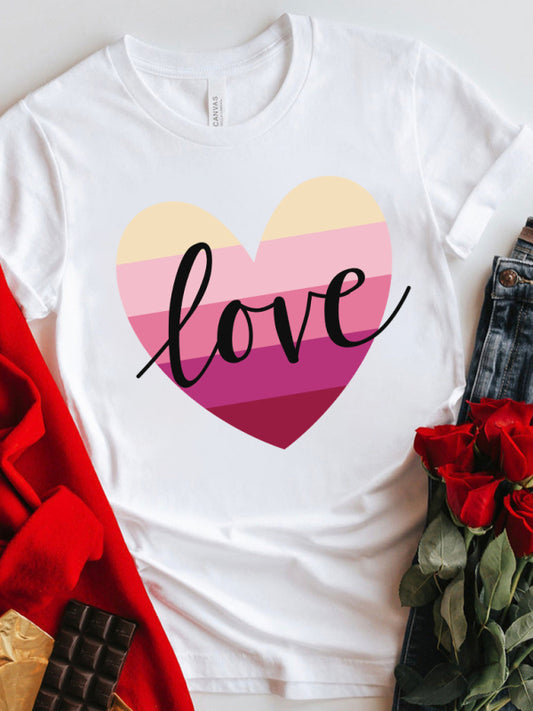Karina Mother's Day Valentine's Day Gradient Heart LOVE Print T-Shirt Top