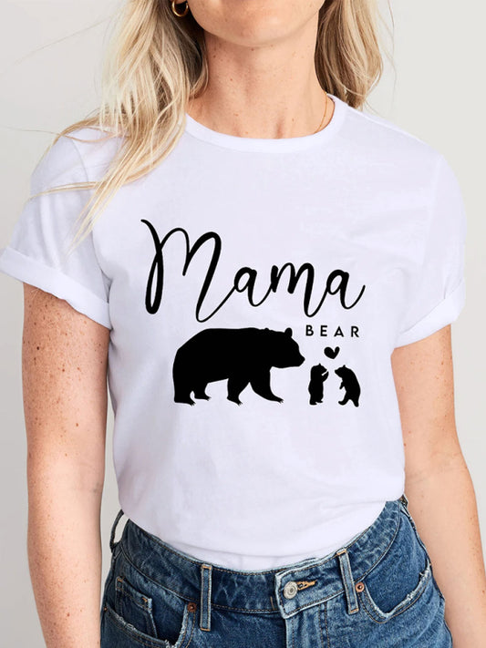 Paula Women's Knitted Round Neck Mother's Day Print Short Sleeve T-Shirt