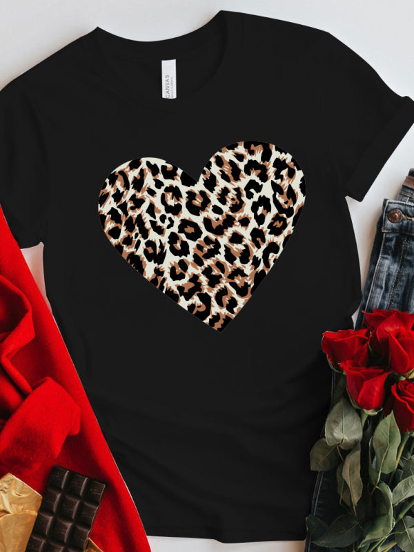 Regina Mother's Day Valentine's Day Leopard Love Print Top T-Shirt