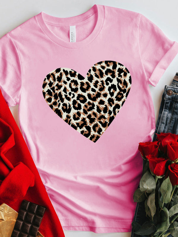 Regina Mother's Day Valentine's Day Leopard Love Print Top T-Shirt