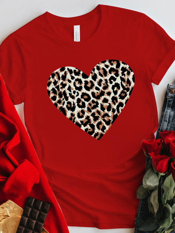 Regina Mother's Day Valentine's Day Leopard Love Print Top T-Shirt