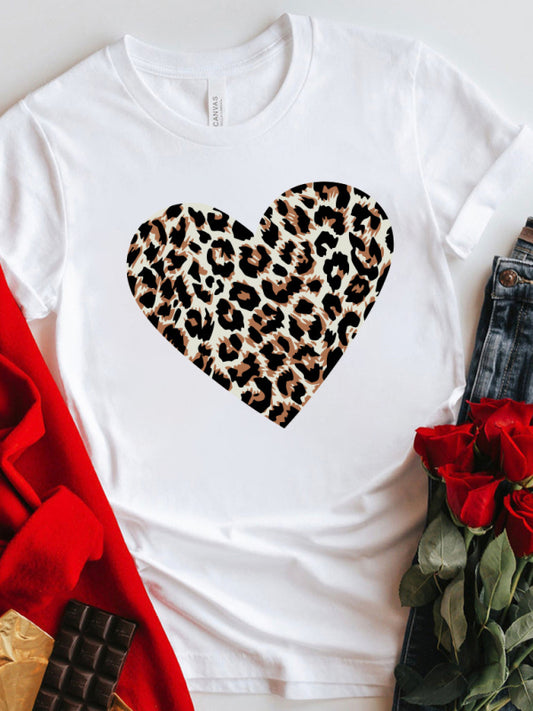 Regina Mother's Day Valentine's Day Leopard Love Print Top T-Shirt