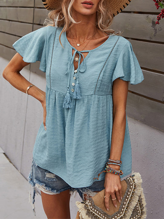 Avielle Women's Woven Casual Fashion Short Sleeve Shirt